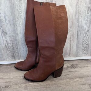 Anthropologie PAIGE Caroline Suede Leather Tall Knee High Boots Women 8.5 Whisky